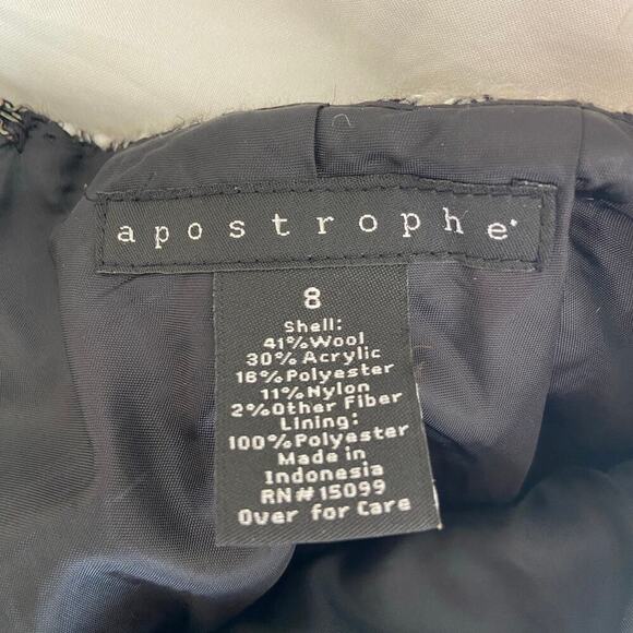 apostrophe wool skirt blend black white gray with fringe 8 pencil skirt - Picture 4 of 6